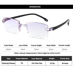 Ahora Rimless Anti Blue Ray Reading Glasses for Men and Women +1.0 1.5 2.0 2.5